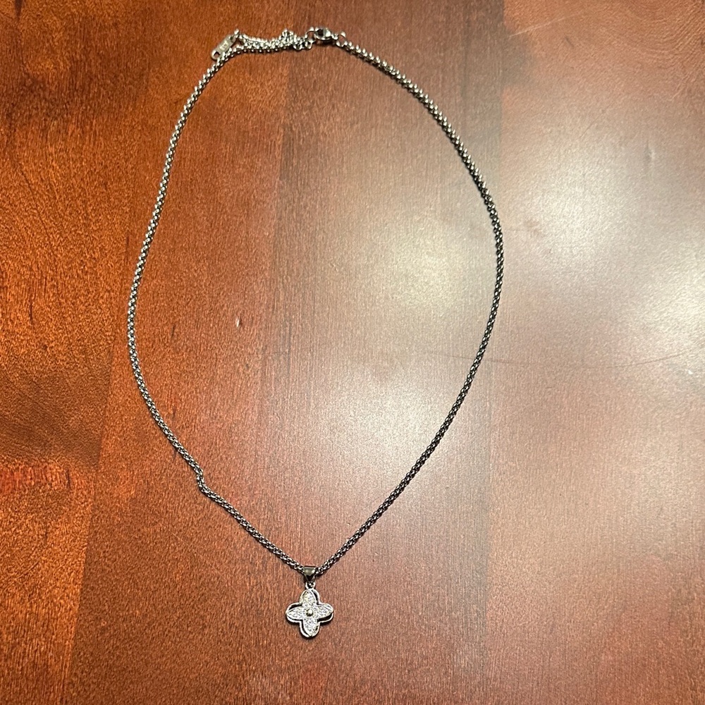 Silver Necklace with Clover Pave Pendant